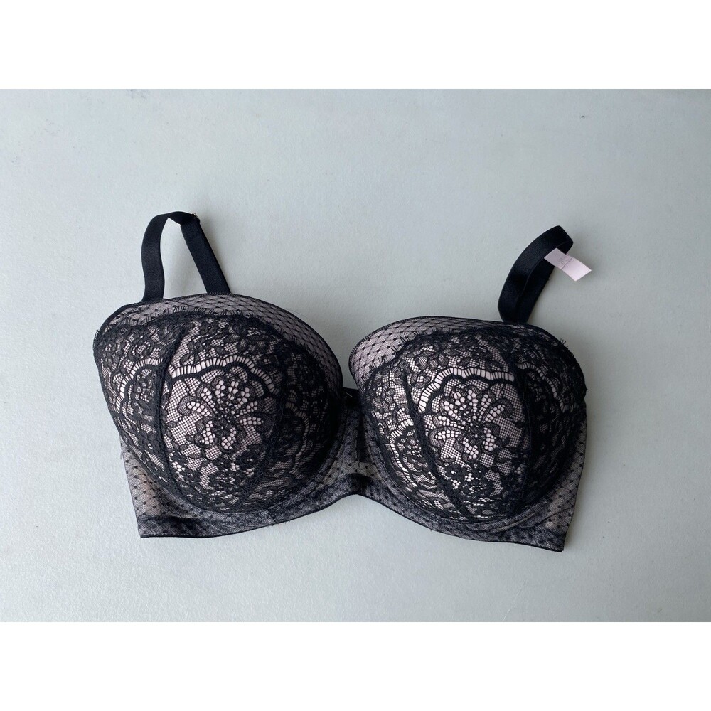 Victoria's Secret Dream Angels Demi Bra 38 DDD Black Lace Lightly Lined Mesh 38F